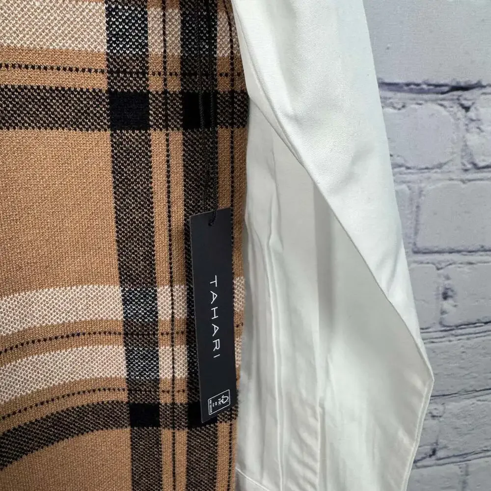 Tahari NWT Two-in-One Long Sleeve Plaid Sweater Vest Shift Dress Women Size M - Picture 4 of 7